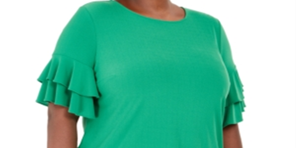 INC International Concepts Women's Plus Ruffle Sleeve Top Green One Size