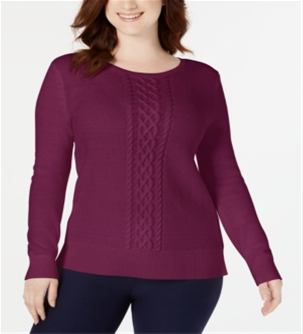 Karen Scott Women's Cable Knit Sweater Autumn Berry Size X-Small