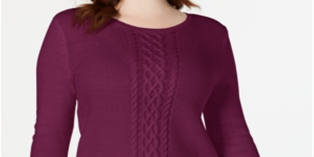 Karen Scott Women's Cable Knit Sweater Autumn Berry Size X-Small