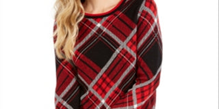 Charter Club Women's Plaid Crewneck Sweater Black Size Large