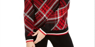 Charter Club Women's Plaid Crewneck Sweater Black Size Large