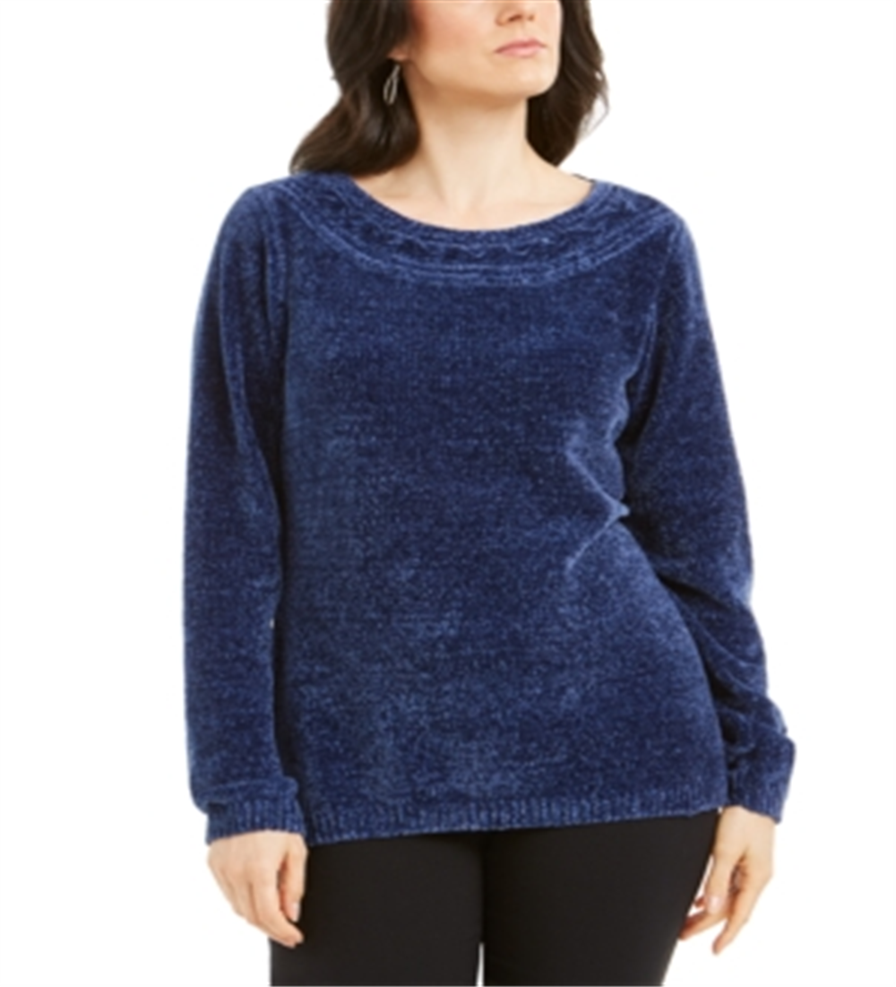 Karen Scott Women's Boat Neck Chenille Sweater Blue Size XX-Large