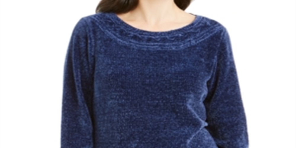 Karen Scott Women's Boat Neck Chenille Sweater Blue Size XX-Large