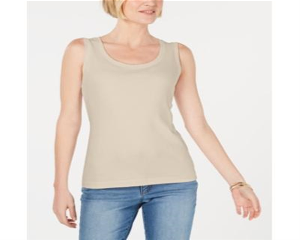 Karen Scott Women's Scoop Neck Cotton Tank Top Brown Size Medium