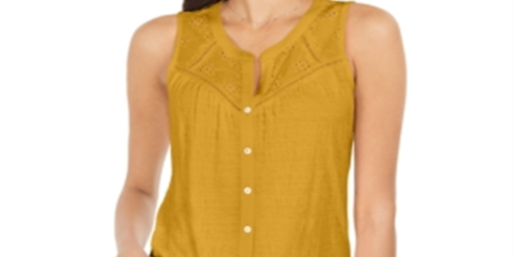 Style & Co Women's Button Down Tank Top Yellow Size XX-Large