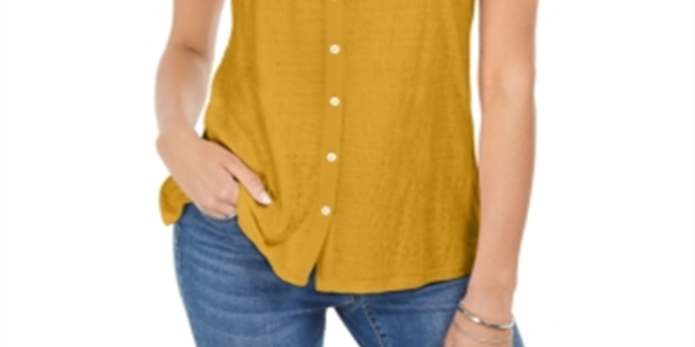 Style & Co Women's Button Down Tank Top Yellow Size XX-Large