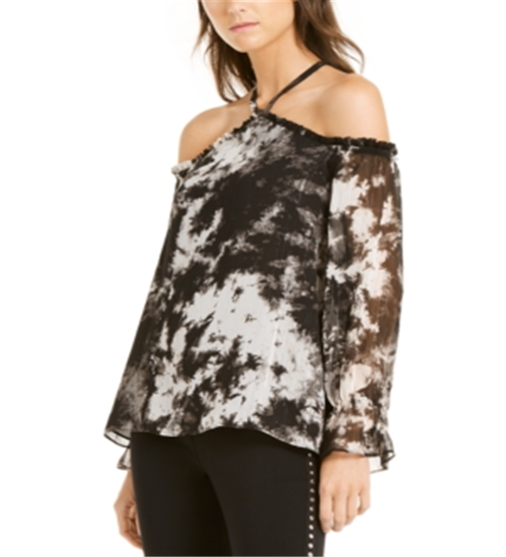 INC International Concepts Women's Tie Dyed Cold-Shoulder Top Black  Size Petite XL