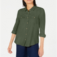 Ultra Flirt Junior's Mixed Media Utility Shirt Green Size XL