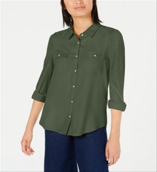 Ultra Flirt Junior's Mixed Media Utility Shirt Green Size XL