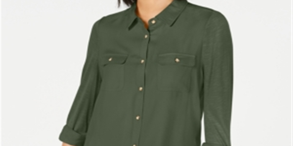 Ultra Flirt Junior's Mixed Media Utility Shirt Green Size XL