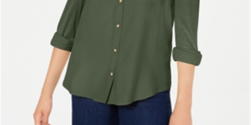 Ultra Flirt Junior's Mixed Media Utility Shirt Green Size XL