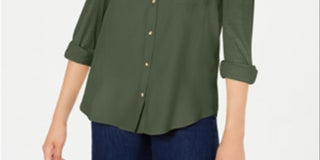 Ultra Flirt Junior's Mixed Media Utility Shirt Green Size XL