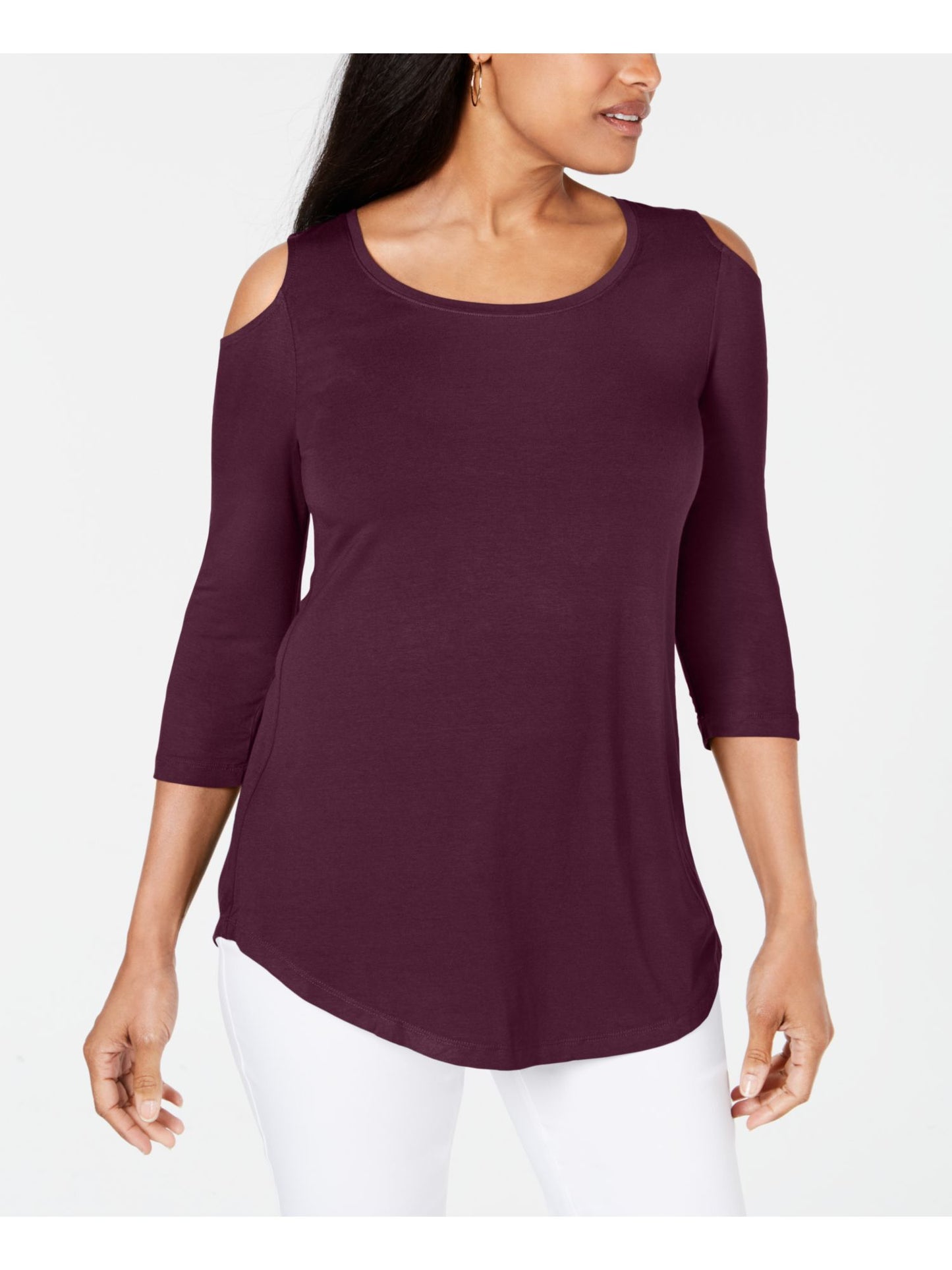 JM Collection Women's Cold Shoulder Top Purple Size Small