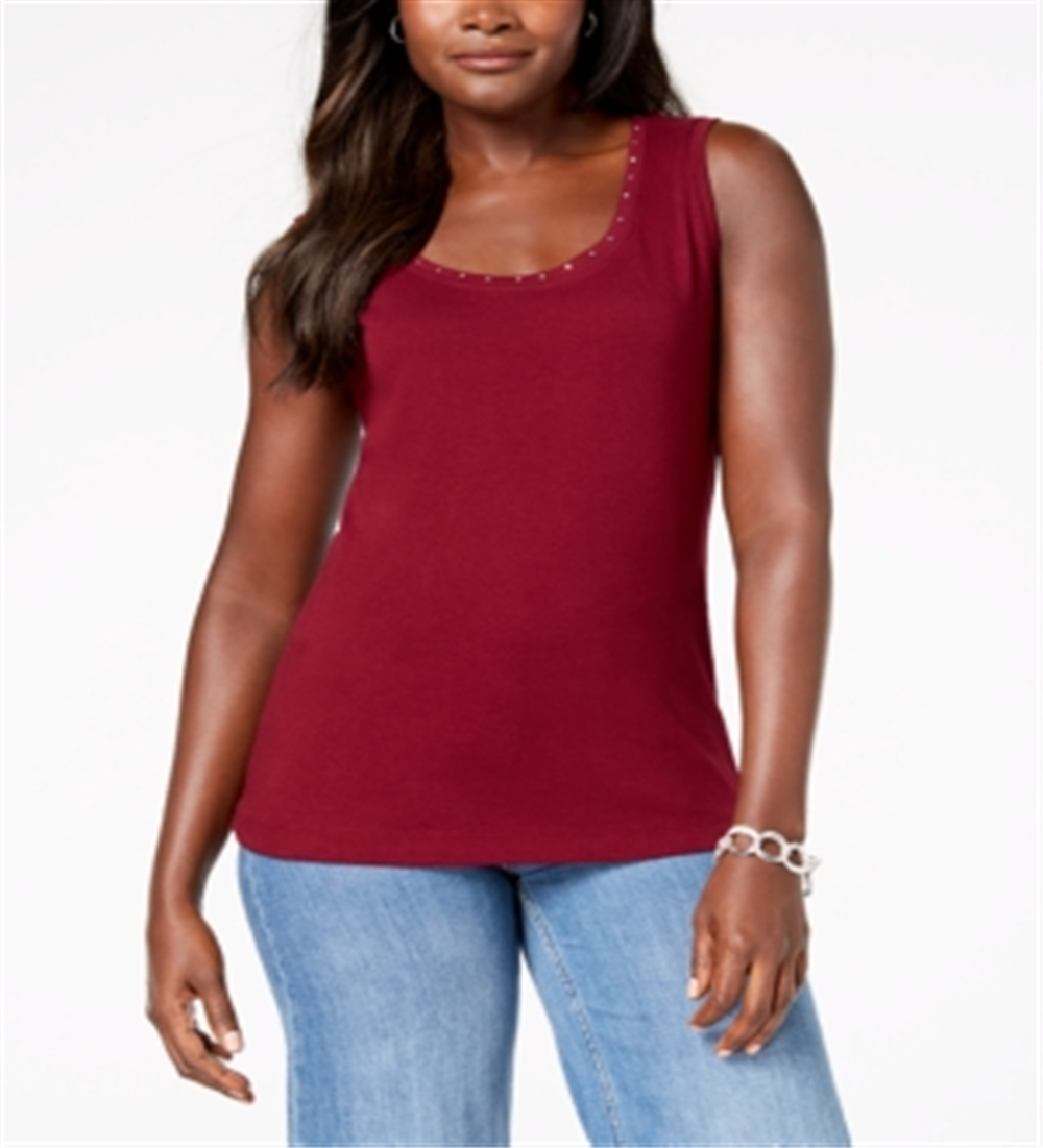 Karen Scott Women's Cotton Studded Tank Maroon Size Petite L