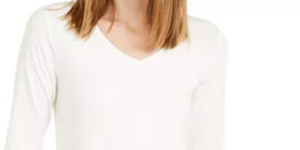 Alfani Women's V Neck Swing Tunic White Size 2XL