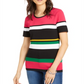 INC International Concepts Women's Short Sleeve Striped Sweater Fuchisia Size Petite S