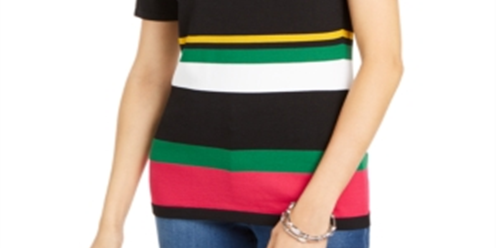 INC International Concepts Women's Short Sleeve Striped Sweater Fuchisia Size Petite S