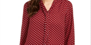 Charter Club Women's Dot Print Tie Neck Blouse Red Size Small