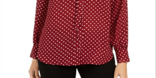 Charter Club Women's Dot Print Tie Neck Blouse Red Size Small