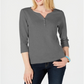 Karen Scott Women's Cotton Henley Top Charcoal Size X-Small