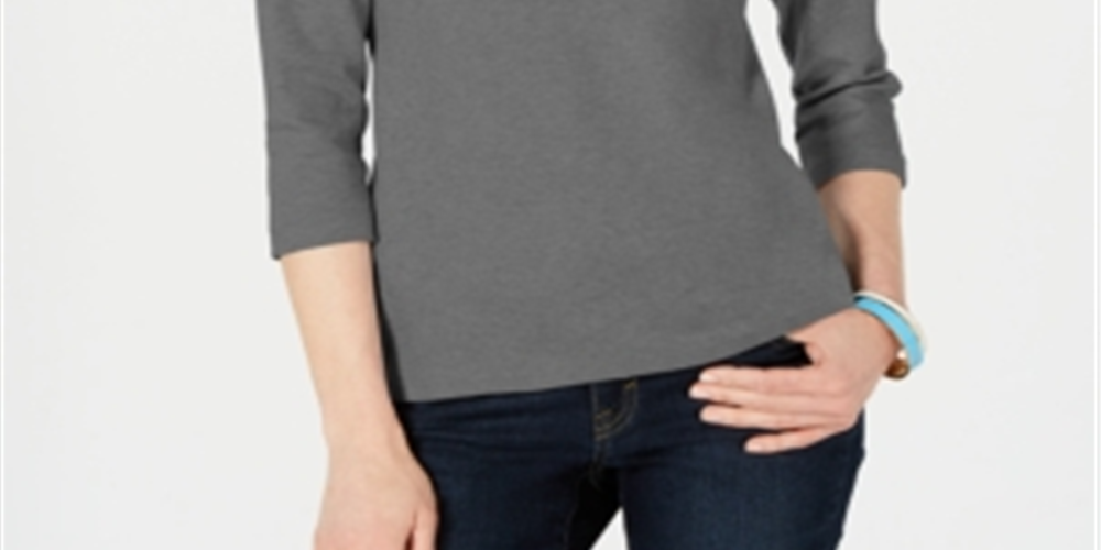 Karen Scott Women's Cotton Henley Top Charcoal Size X-Small