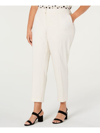 Bar III Women's Pocketed Straight Leg Pants Plus White Size 20W