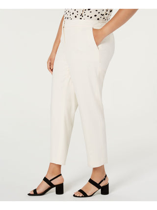 Bar III Women's Pocketed Straight Leg Pants Plus White Size 20W
