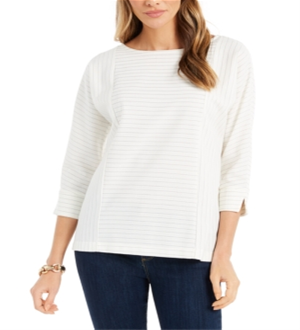 Charter Club Women's Striped Back Button Top White Size Large