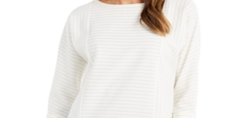 Charter Club Women's Striped Back Button Top White Size Large