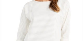 Charter Club Women's Striped Back Button Top White Size Large