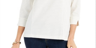 Charter Club Women's Striped Back Button Top White Size Large