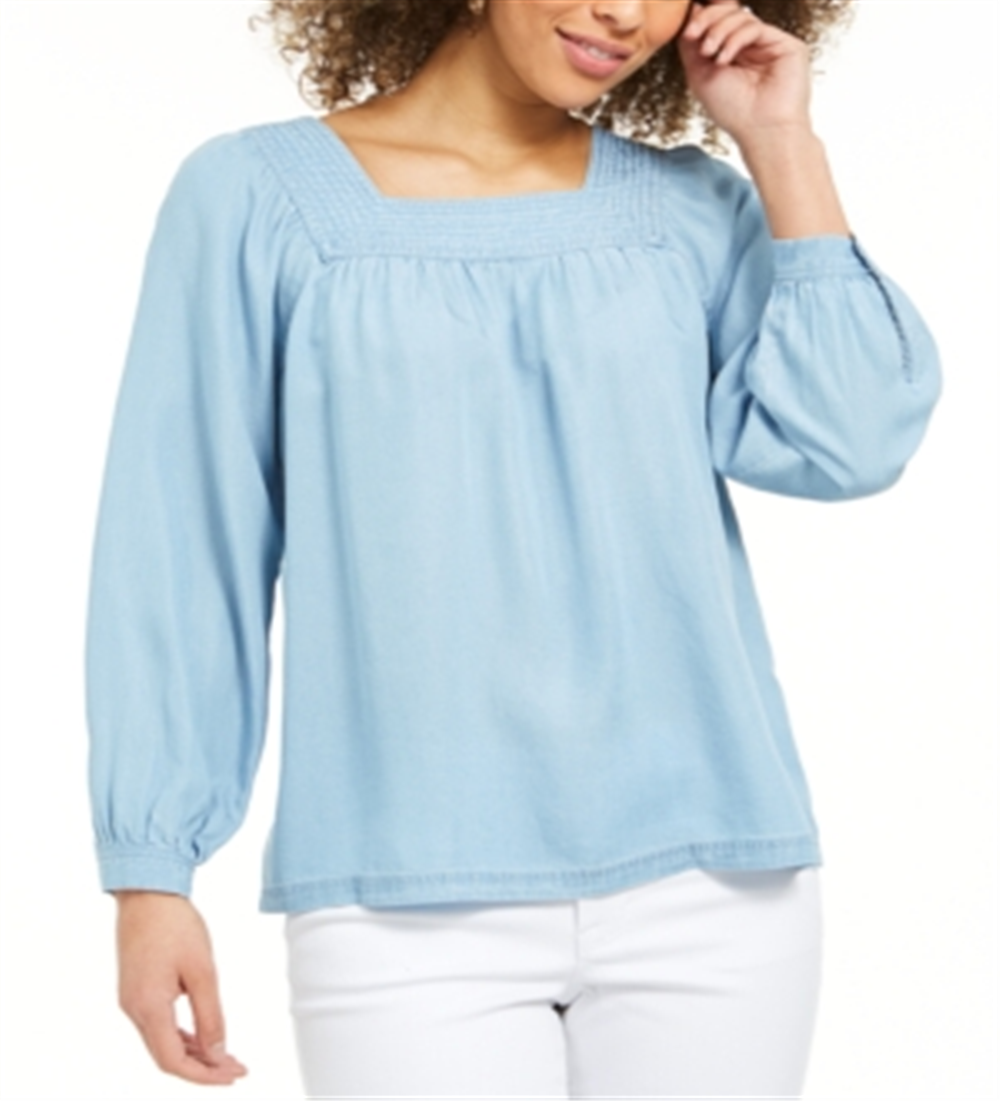 Style & Co Women's Square Neck Top Blue Size Medium