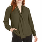 Bar III Women's Tie Neck Blouse Green Size X-Small