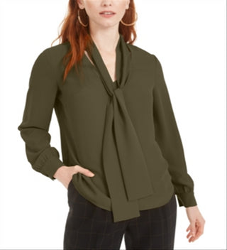 Bar III Women's Tie Neck Blouse Green Size X-Small