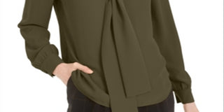 Bar III Women's Tie Neck Blouse Green Size X-Small