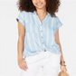 Style & Co Women's Short Sleeve Shirt Relax Stripe Blue Size X-Small
