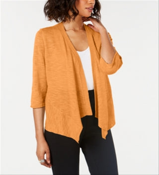 Alfani Women's Draped Long Sleeve Open Cardigan Sweater Orange Size Small