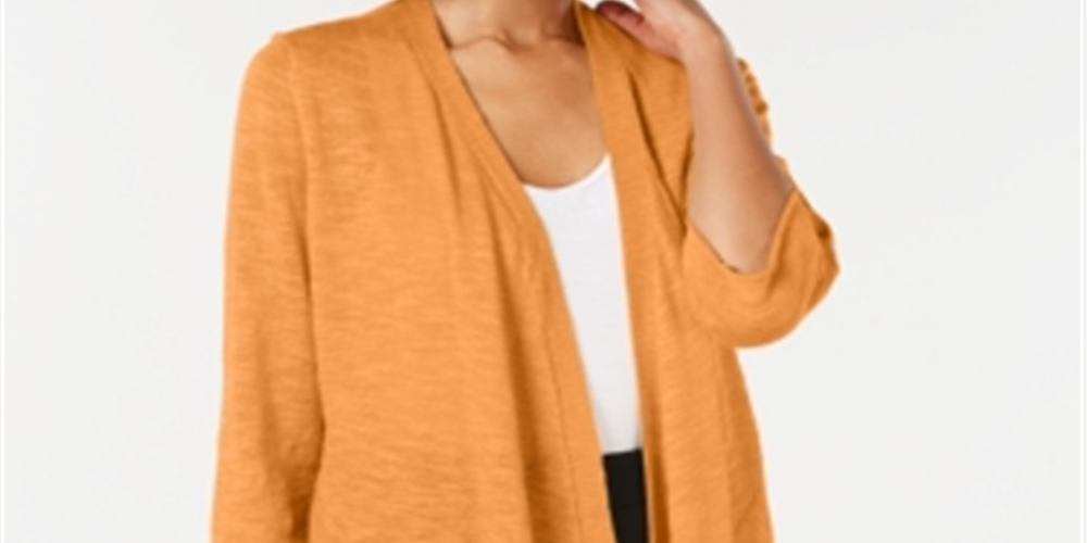 Alfani Women's Draped Long Sleeve Open Cardigan Sweater Orange Size Small
