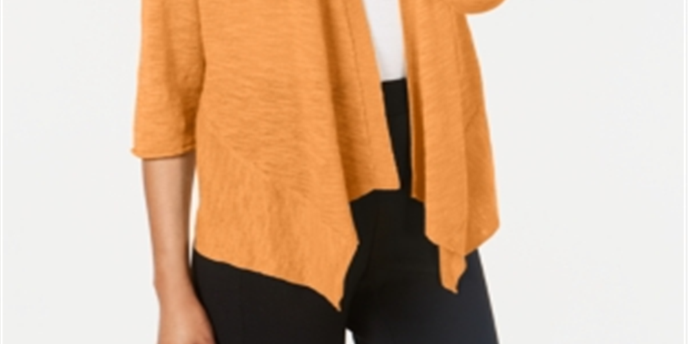 Alfani Women's Draped Long Sleeve Open Cardigan Sweater Orange Size Small
