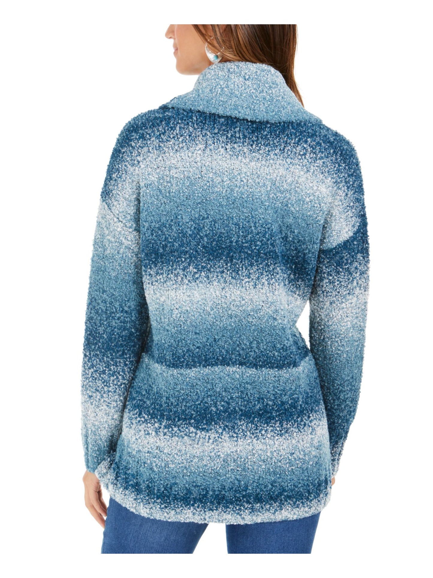 Style & Co Women's Teal Color Block Long Sleeve Turtle Neck T-Shirt Sweater Blue Size Petite Medium