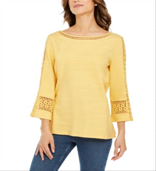 Charter Club Women's Crochet Inset Top Yellow Size X-Small