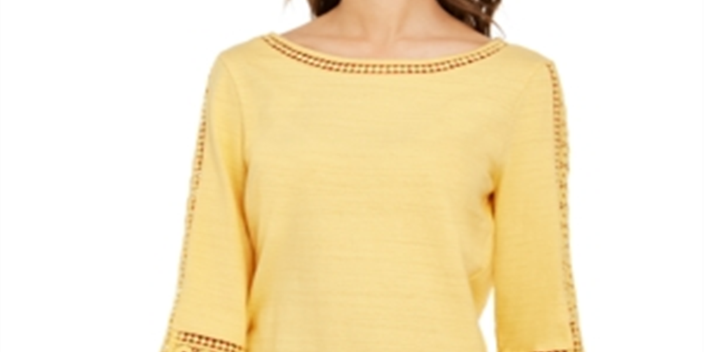 Charter Club Women's Crochet Inset Top Yellow Size X-Small