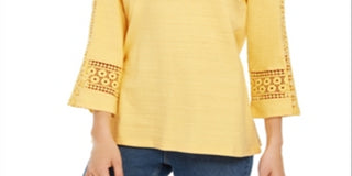 Charter Club Women's Crochet Inset Top Yellow Size X-Small