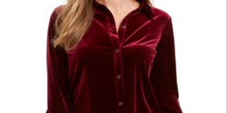 Charter Club Women's Button Front Velvet Top White Size Petite Small