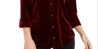 Charter Club Women's Button Front Velvet Top White Size Petite Small