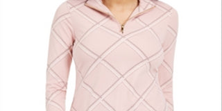 Charter Club Women's Printed Half Zip Top Pink Size XX-Large