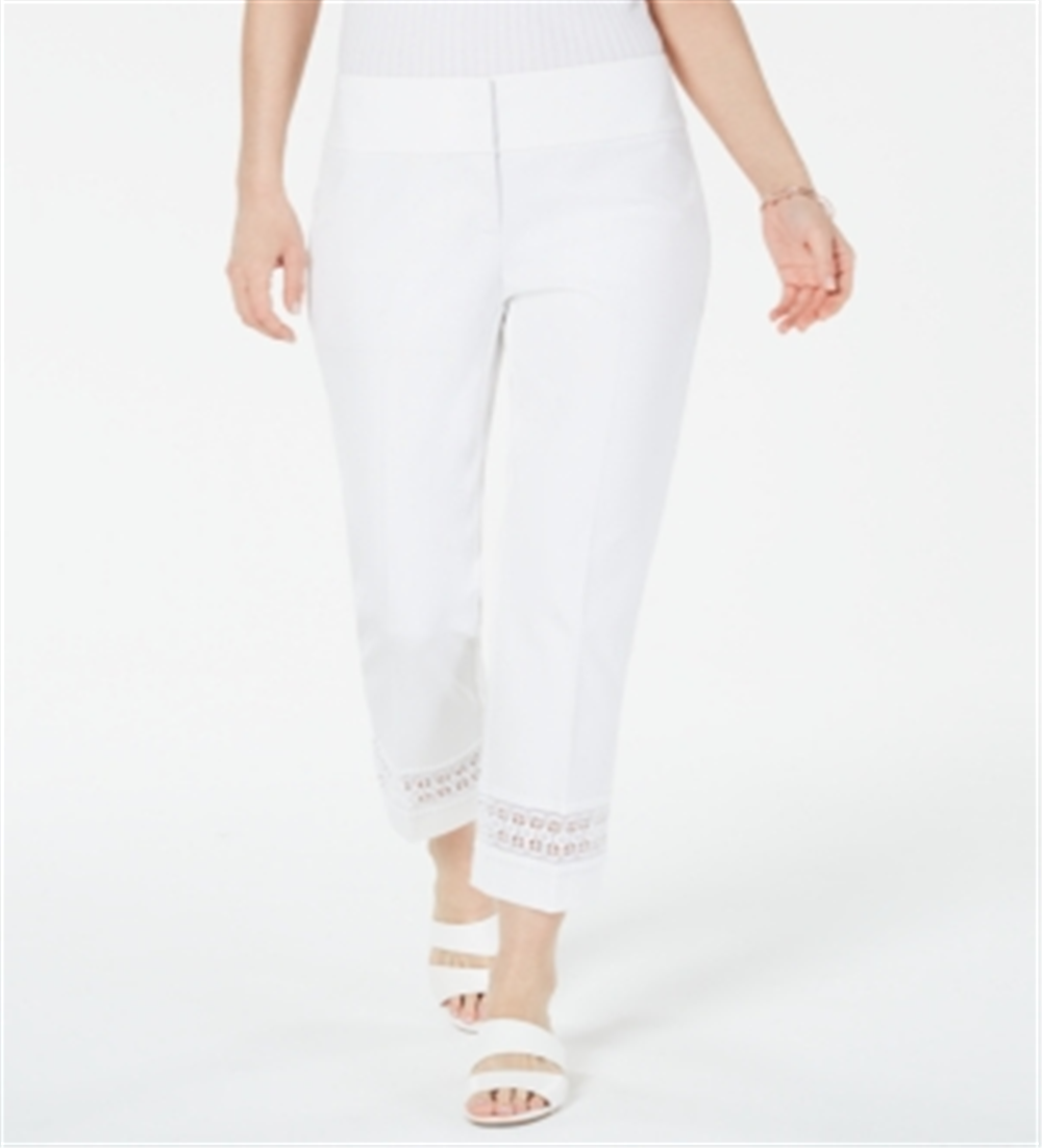 Alfani Women's Cropped Lace Inset Pants White Size 16 Petite