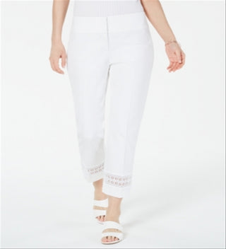 Alfani Women's Cropped Lace Inset Pants White Size 16 Petite