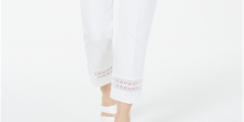Alfani Women's Cropped Lace Inset Pants White Size 16 Petite