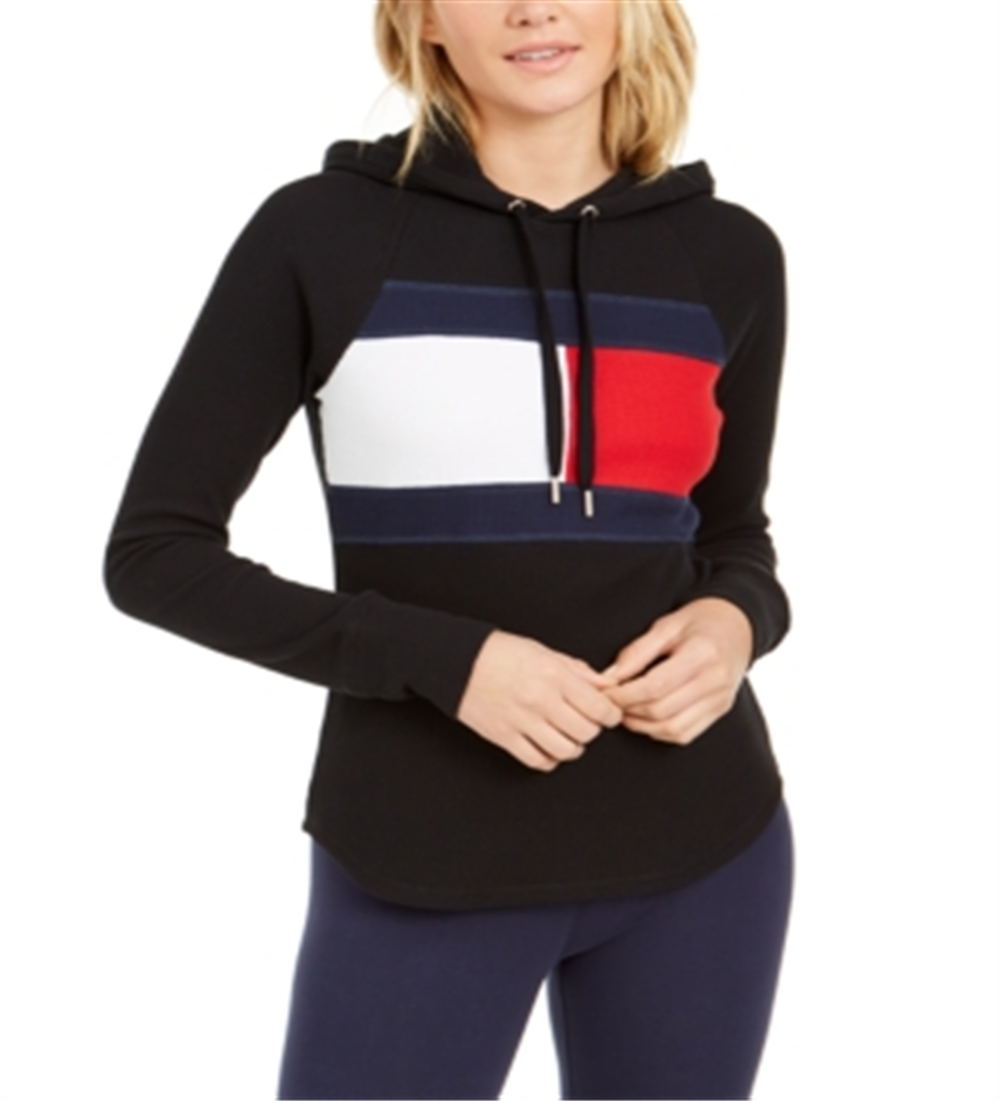 Tommy Hilfiger Women's Sport Flag Panel Hoodie Black Size S